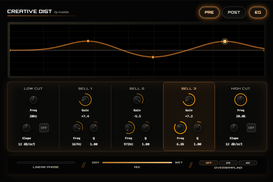 5-band EQ view in Creative Dist, Bell 3 focused