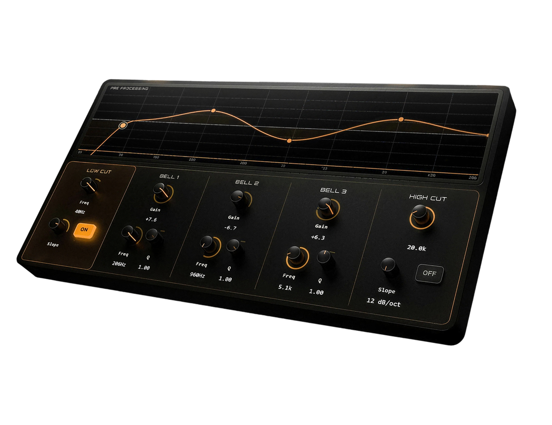 5-band EQ view in Creative Dist 2.0, Pre mode, Low Cut focused